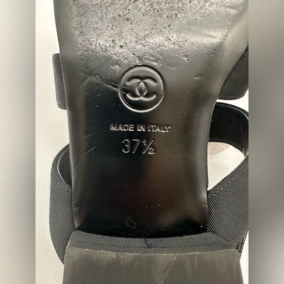 Chanel Interlocking CC Logo Grosgrain Chain Bow Black Sandals EU 37.5 US 6.5-7 - Picture 13 of 13